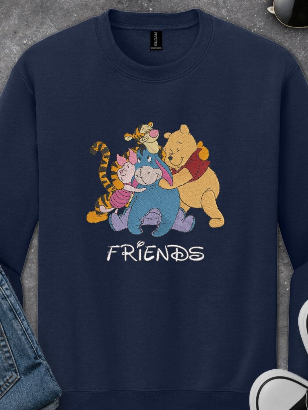 Winnie The Pooh Embroidered Unisex Crewneck Sweatshirt Eeyore Tigger Friends